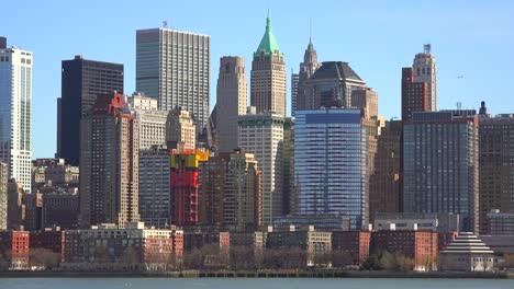 establishing shot of the financial district of new york city