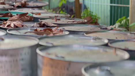 varios barriles de residuos tóxicos colocados al aire libre