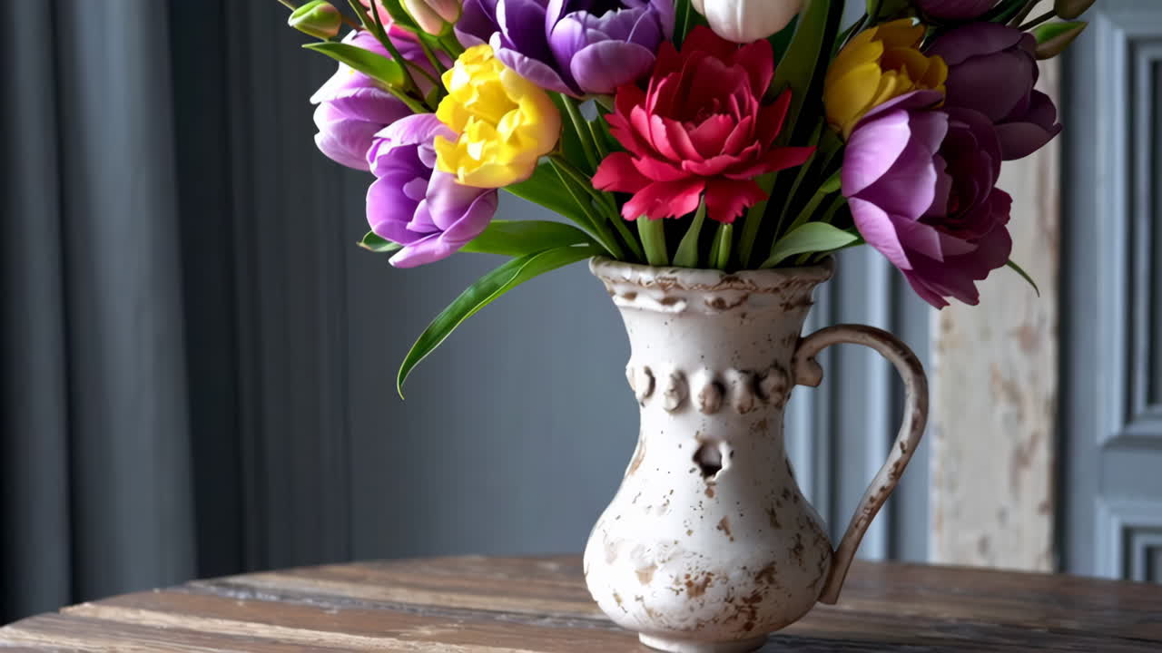 interior rústico con flores y decoración