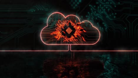 animation of glowing orange cloud icon over blue processor socket