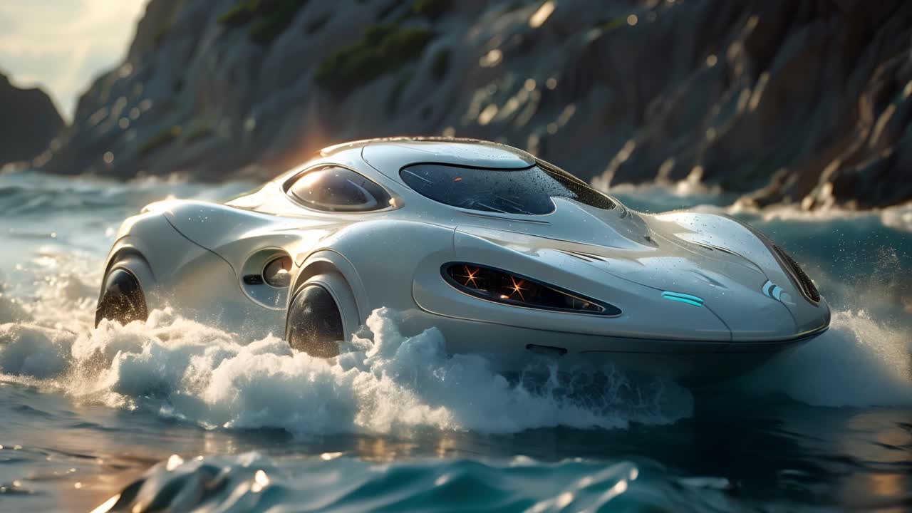 Sleek Futuristic Vehicle Gliding Through Water