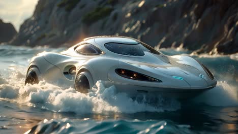 sleek futuristic vehicle gliding through water