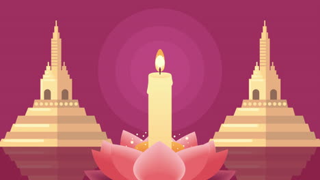 loy krathong festival animation with candle in lotus