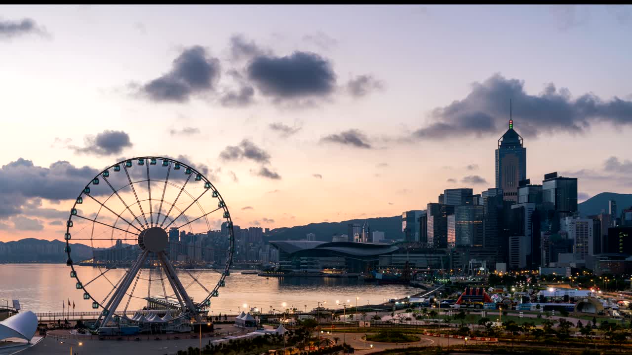 4k 타임 스: 빅토리아 피크, 홍콩의 빅토리아 하버에서 해가 뜨는 모습