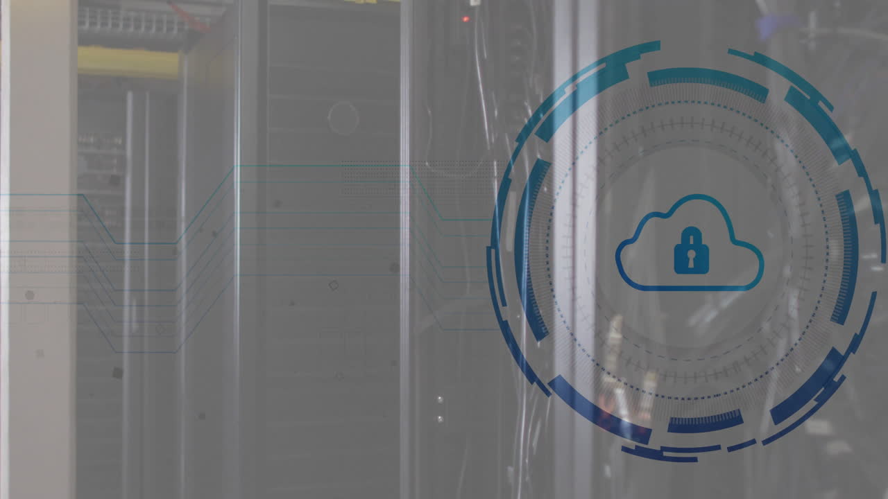 animación de candados, procesamiento de datos en la nube y digital a través de servidores informáticos