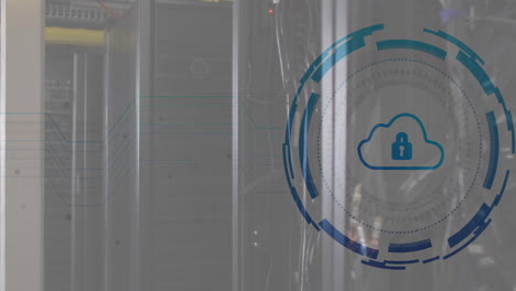 animación de candados, procesamiento de datos en la nube y digital a través de servidores informáticos