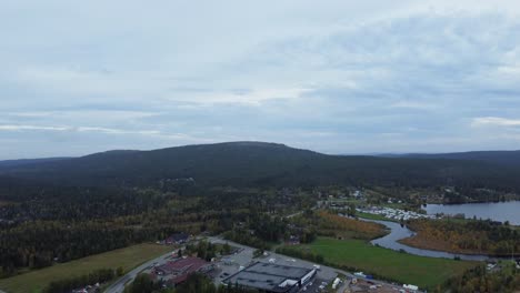 Aerial-drone-shot-with-mountains-in-the-distance-in-Iceland