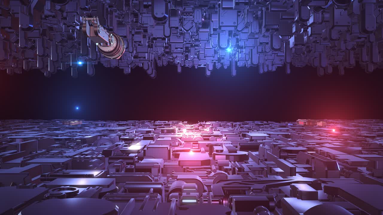 Complex Spaceship Fleet Slowly Flying In Outer Space