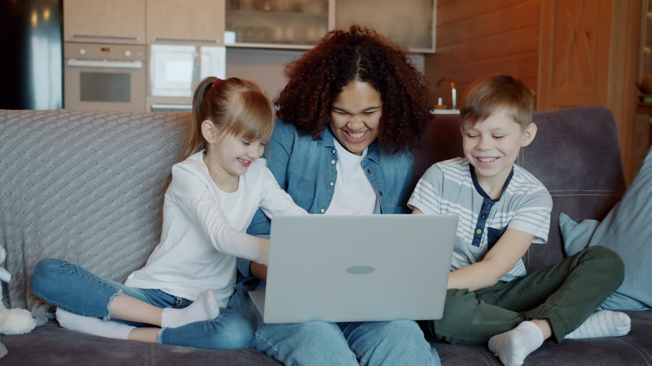 Family using laptop together