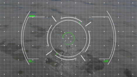Targeting system animation overlaying aerial view of landscape
