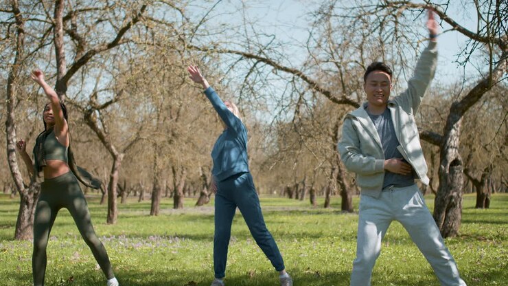 People doing sports in the forest