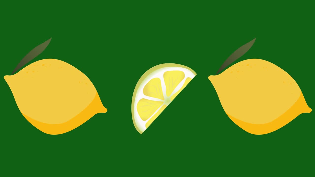 animación de limones solos flotando sobre un fondo verde
