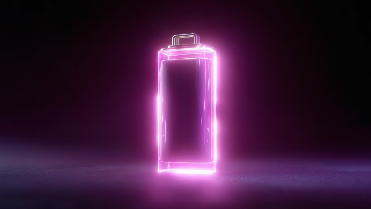 A Glowing Battery Transition: Visualizing Energy Storage and Power in a Futuristic Neon Aesthetic, Captured in Two Frames that Showcase its Radiant Transformation