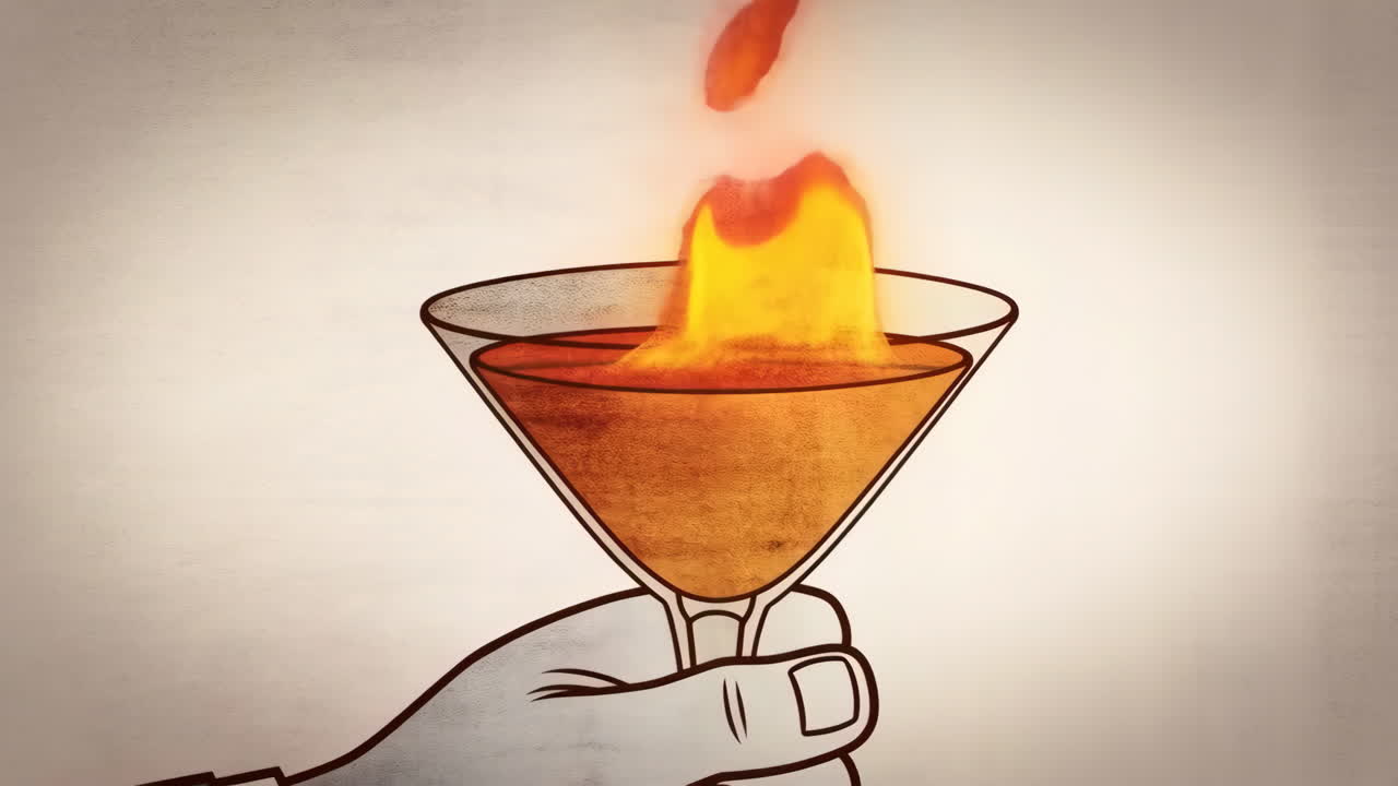 Burning Martini Cocktail in Hand