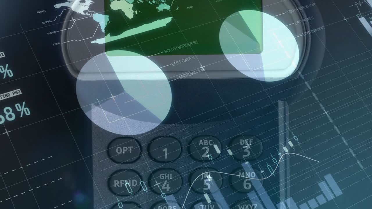 animación del procesamiento de datos financieros a través de terminales de tarjetas de crédito