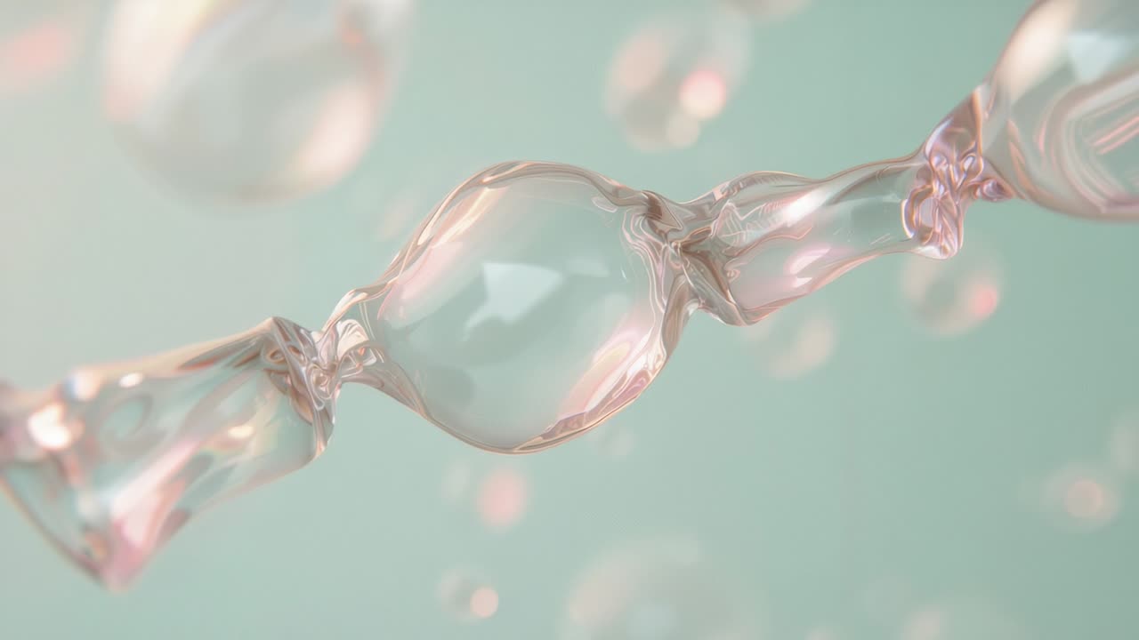 Upon playback, translucent chain pulsing, shifting and rotating in studio, with floating droplets