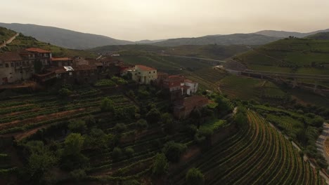 Aerial-View-Houses-in-Famous-Moutains-Vineyards