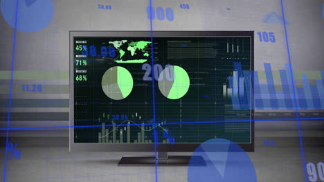 animation of graphs and changing numbers over infographic interface in desktop