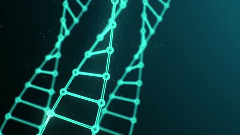 3D-rendered-loopable-seemless-animation-of-green-rotating-DNA-glowing-molecules-on-dark-green-background