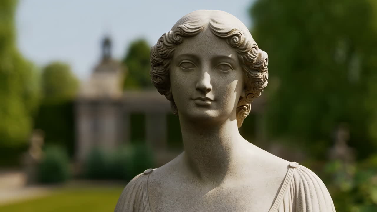 Elegant Classical Female Bust in a Garden Setting