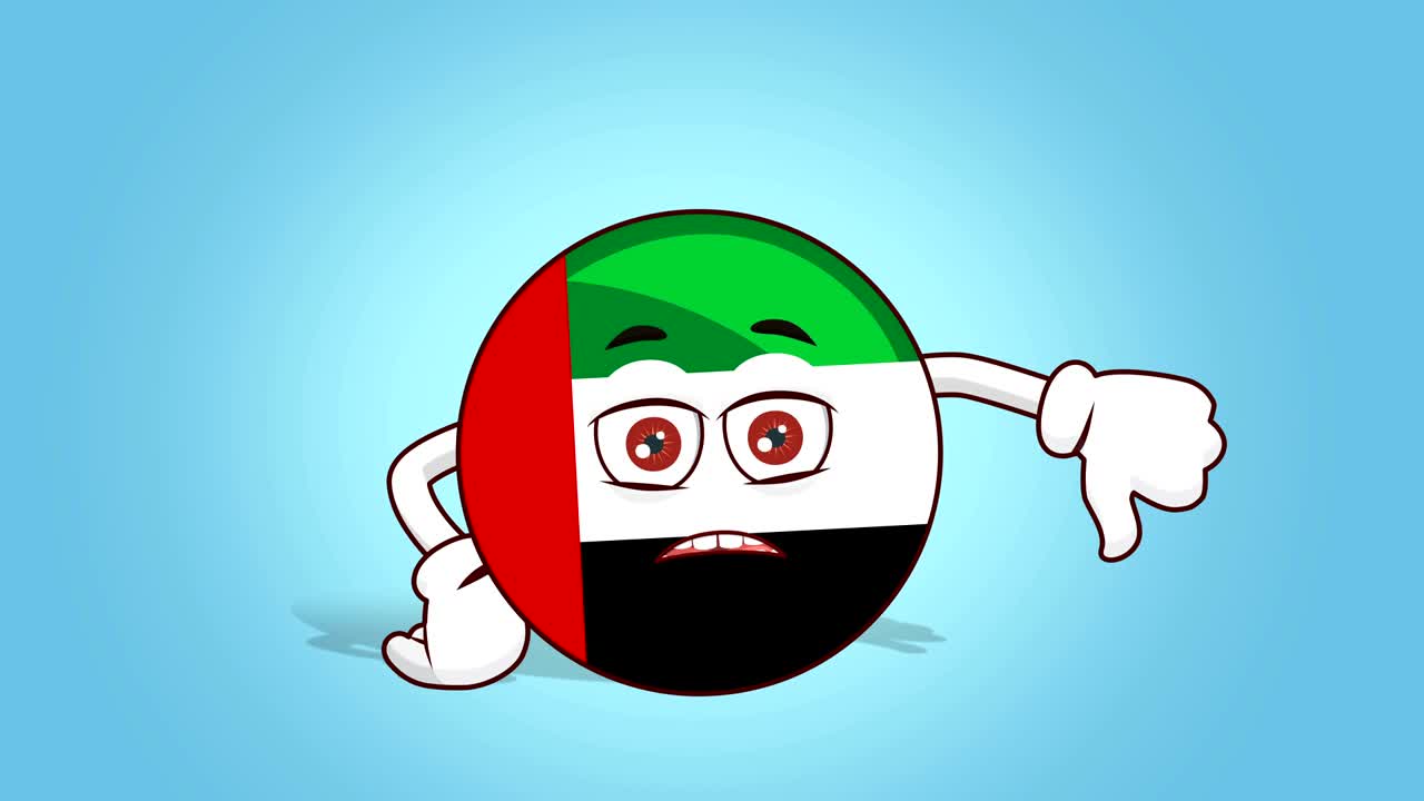 icono de dibujos animados bandera de los emiratos árabes unidos cara animación no me gusta pulgares hacia abajo con mate