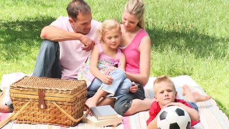 parents and children sitting in a park