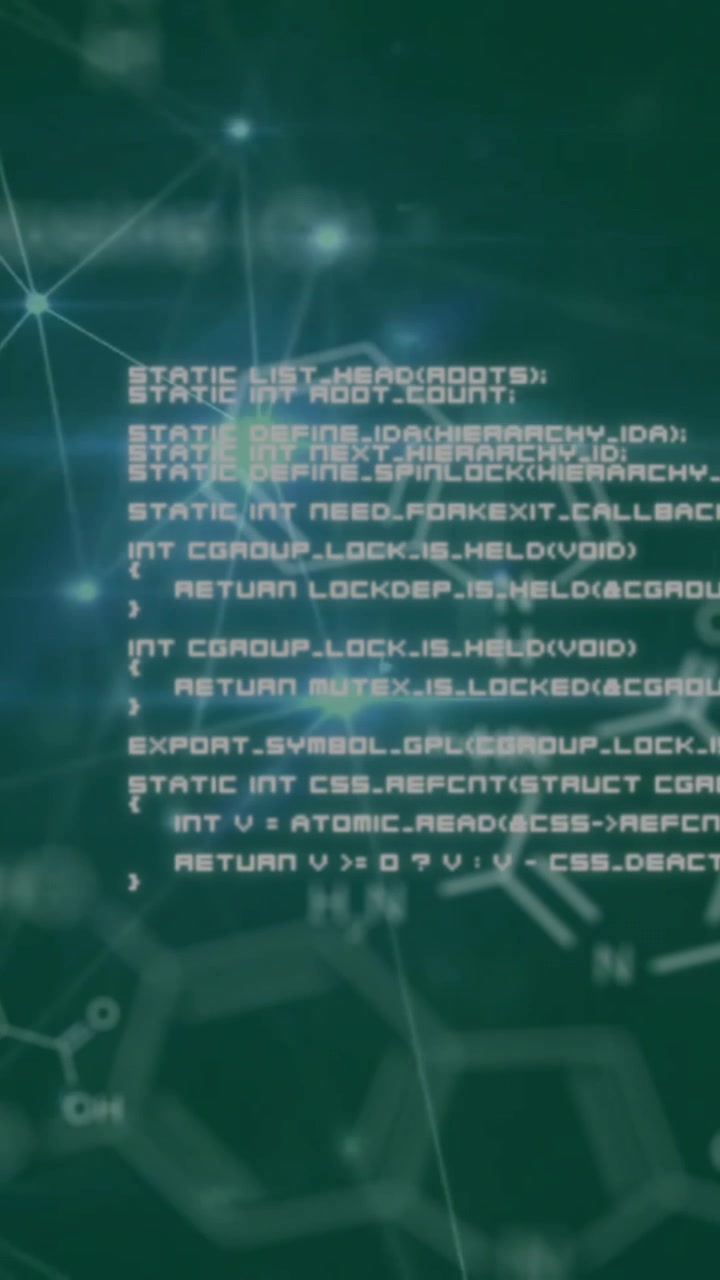 Animation of scientific data processing over connections on green background