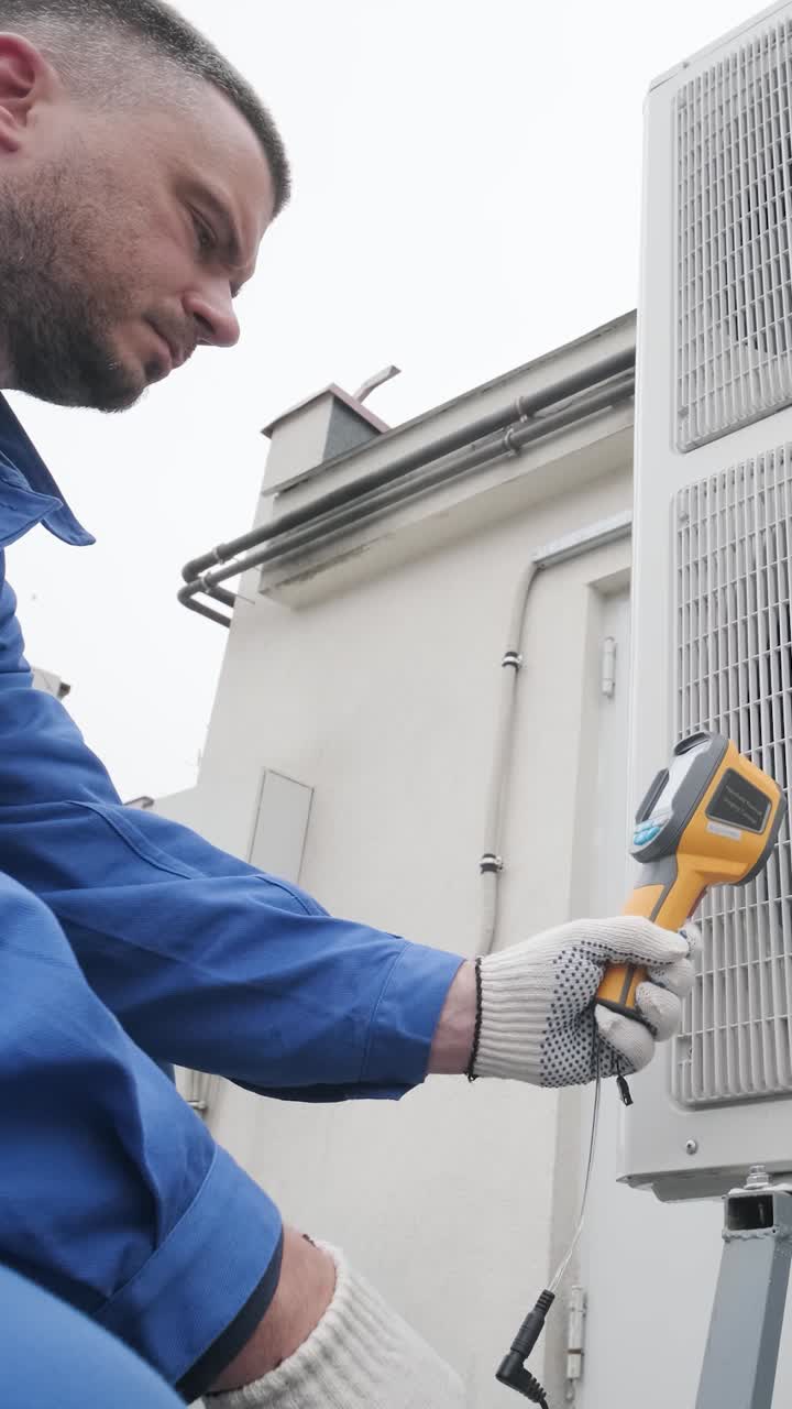 HVAC Technician Inspecting Air Conditioner