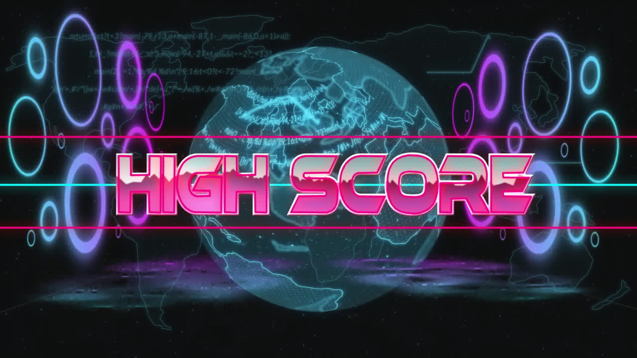 High score tekstanimation over digital globus med neonelementer
