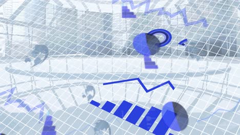 animación del procesamiento de datos financieros sobre la ciudad