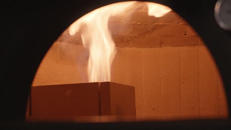 pizza oven with flames