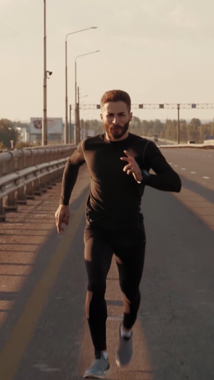 Man Running on a City Bridge