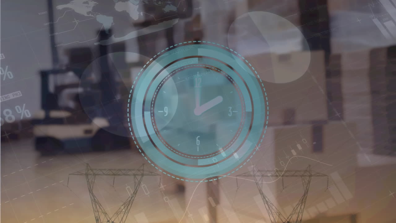 animación del reloj y el procesamiento de estadísticas en los estantes del almacén