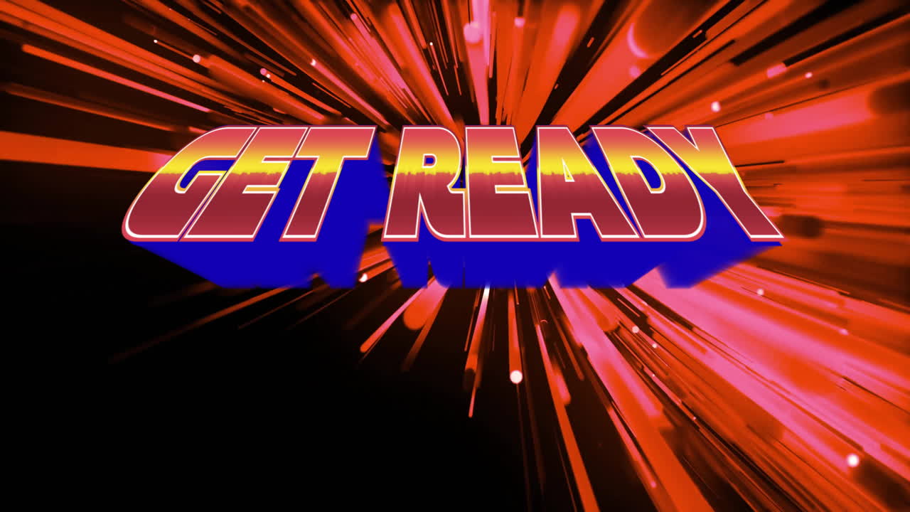 Get Ready text with dynamic orange and red burst background animation