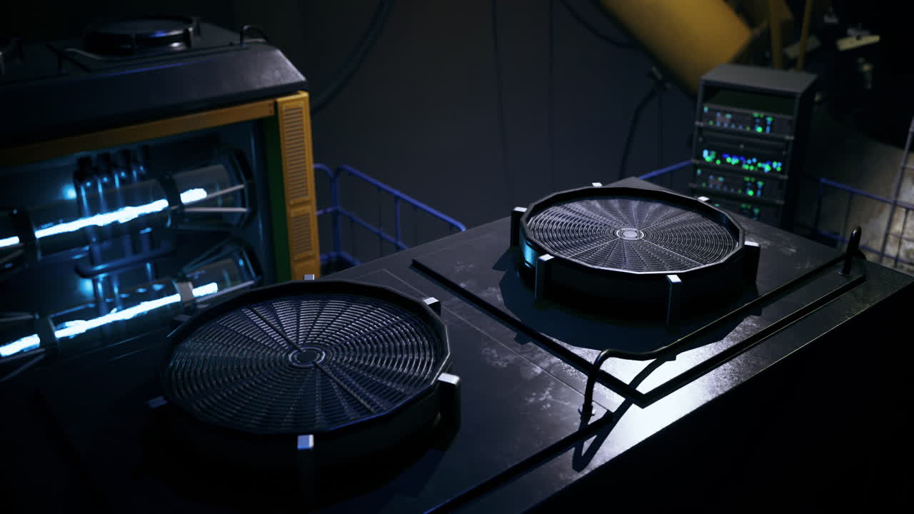 Industrial cooling system operates in a dark high tech environment