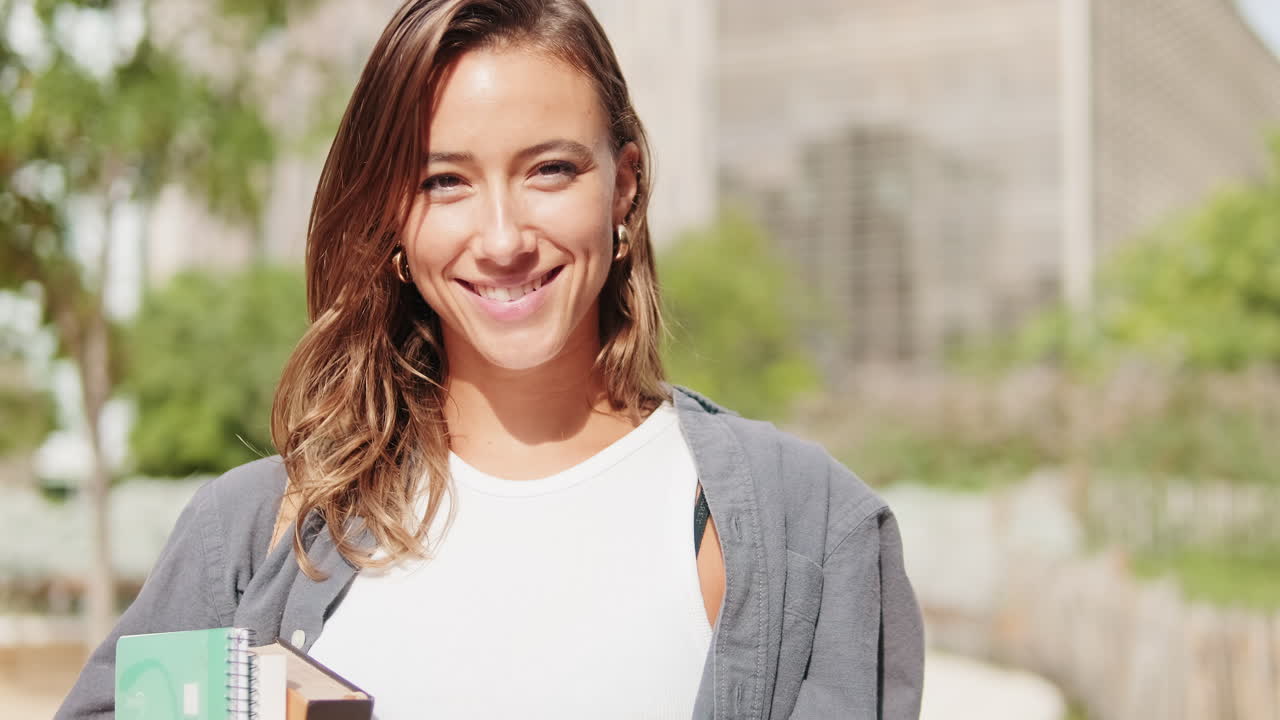 Portrait of European young woman, pretty female studet. Zoom