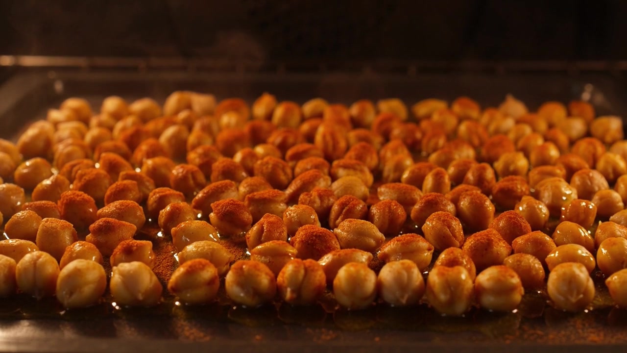 Roasted Chickpeas Baking on a Tray Inside an Oven