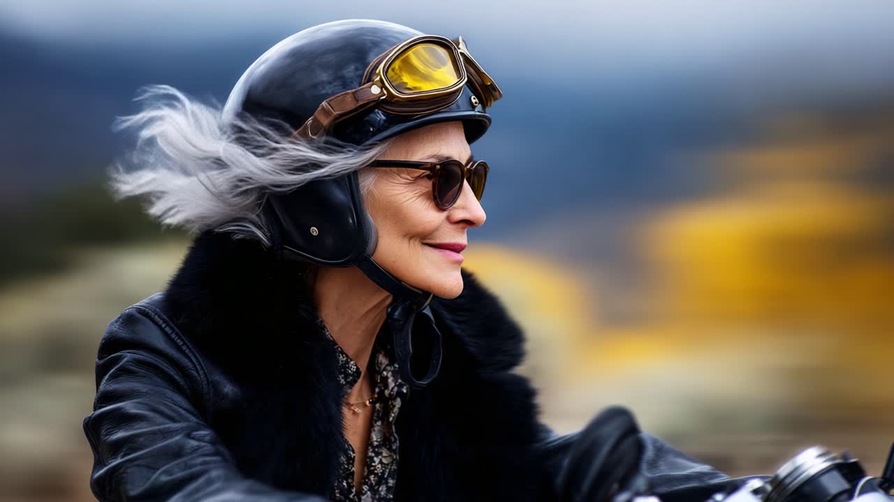 A Stylish Woman Riding Her Motorcycle with Grace and Confidence as the Wind Blows Through Her Hair, Capturing the Spirit of Freedom and Adventure on the Open Road