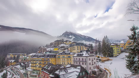 bad gastein spa and ski resort town in austria - cloud and fog time lapse