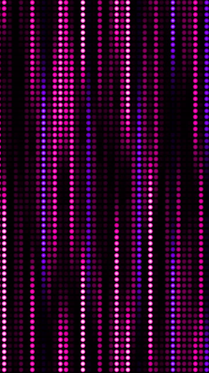 Futuristic dots purple glowing pattern on dark background. Big data digital code. Technology or science loop animation. Vertical video.