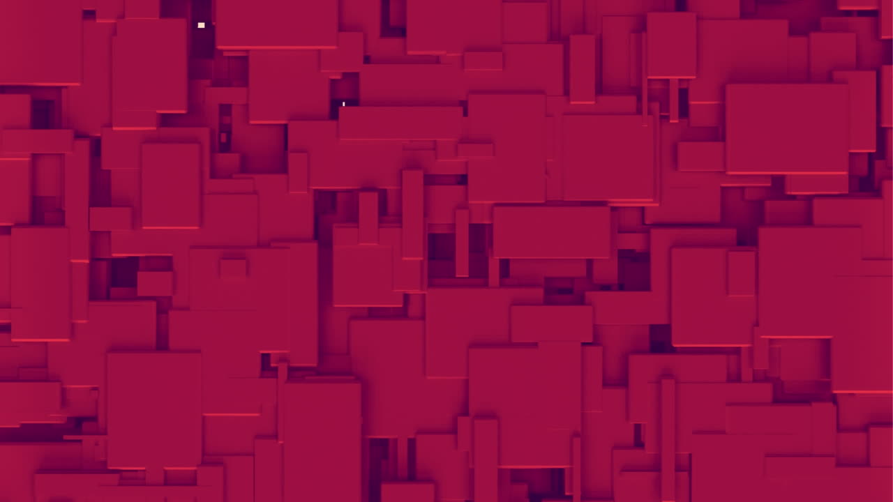 animación de bloques rojos 3d que cubren figuras geométricas en un fondo brillante