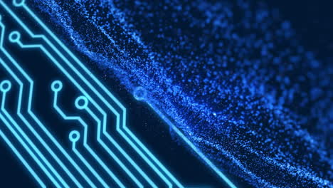 animación de la onda azul sobre la placa de circuito de la computadora