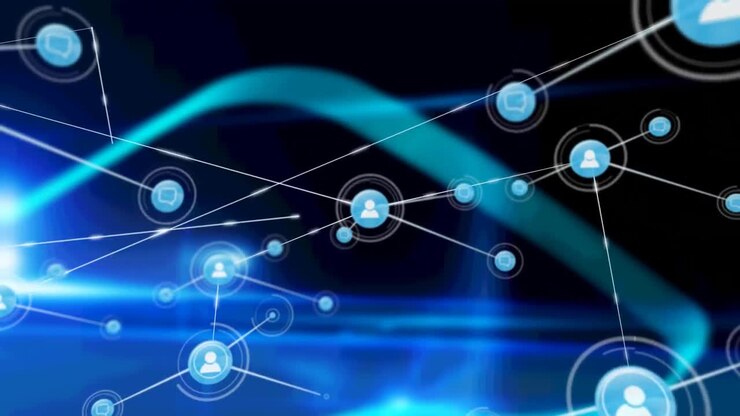 Animation of network of connections over navy background