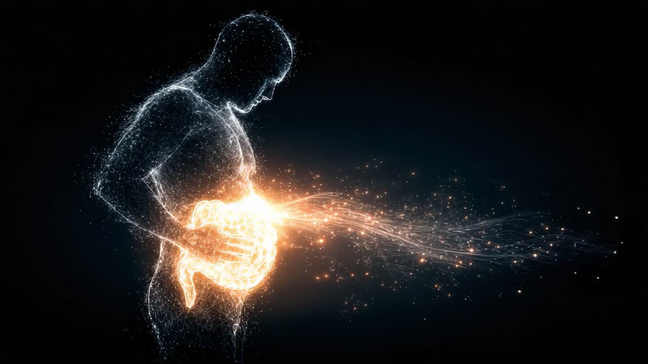 Una Visualización Resplandeciente del Sistema Digestivo Humano: Explorando los Misterios de los Procesos Internos a Través de Representaciones Artísticas en el Arte Digital