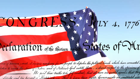 man holding american flag and written declaration of independence of the united states