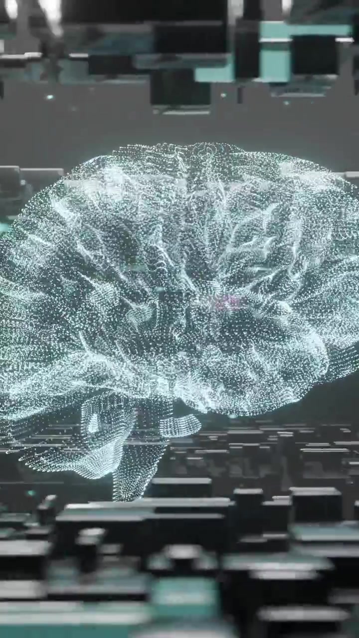 Animation of human brain and ai data processing over black background