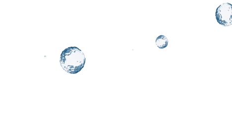 animation of multiple translucent blue bubbles floating across white background