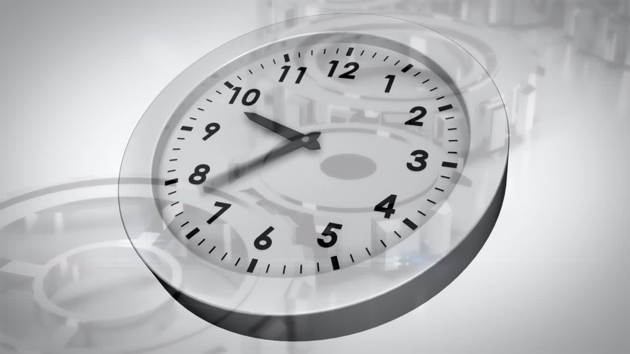 Animation of clock moving over clock mechanism