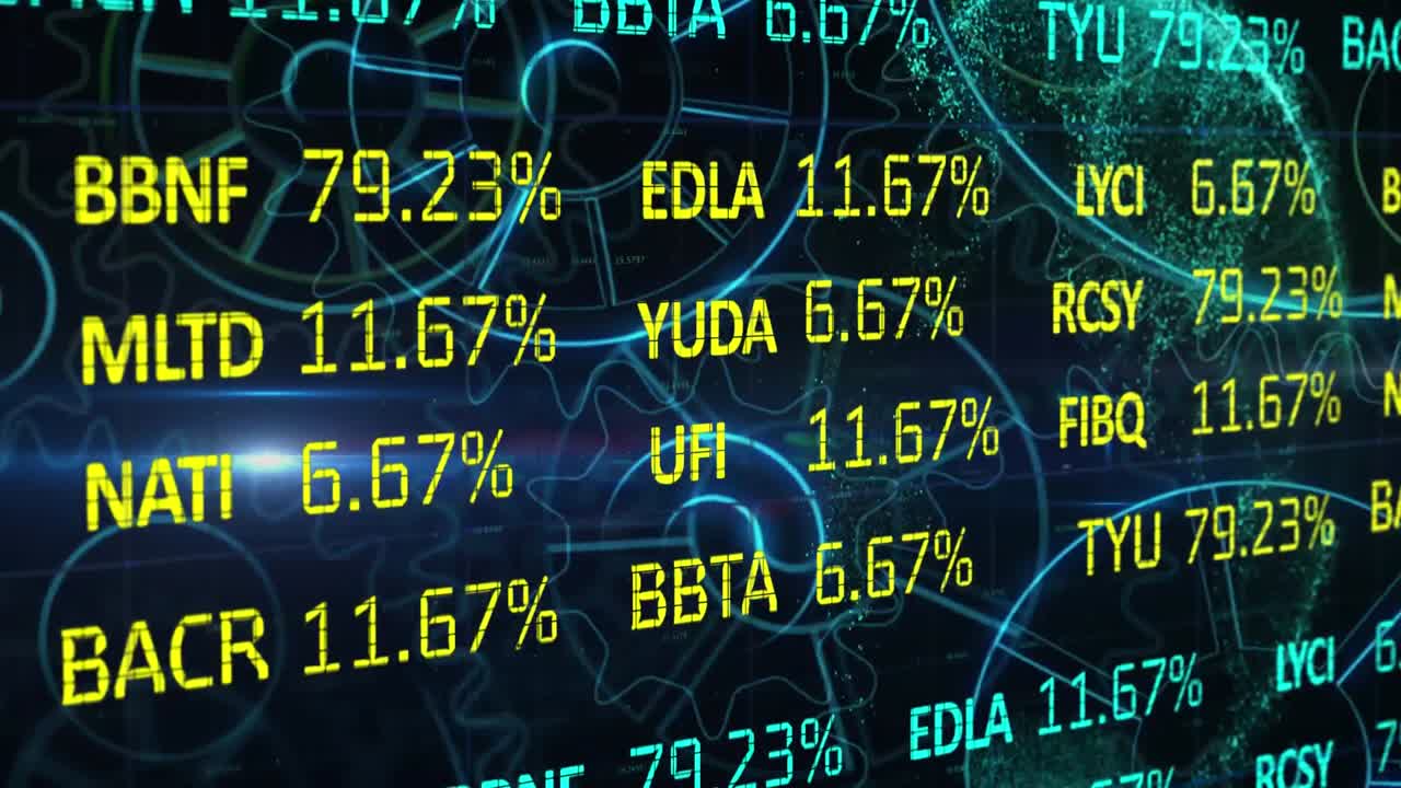 Stock market data processing against globe spinning
