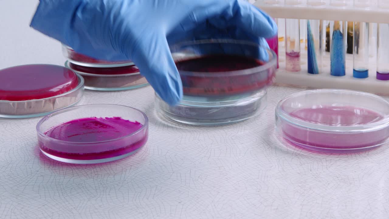 Scientist handling petri dishes in a lab